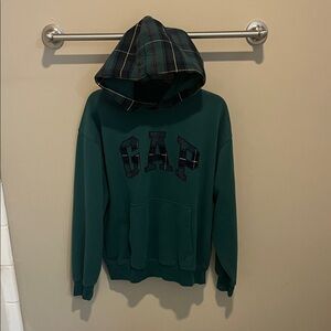 GAP Dark Green Hoodie with Plaid Hood